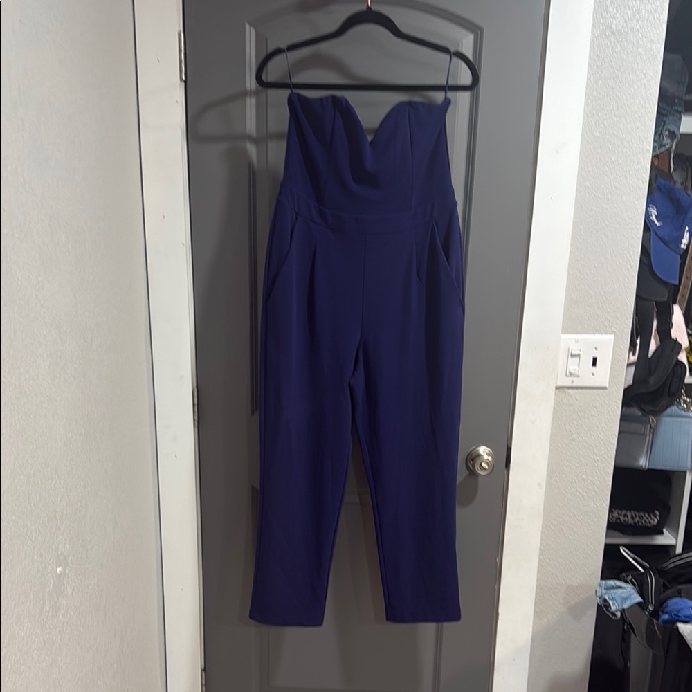 Elegant Blue Strapless Jumpsuit